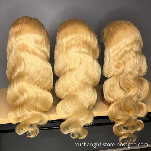 HD lace wigs virgin european remy human hair single knots lace top wigs blonde color 613# body wave